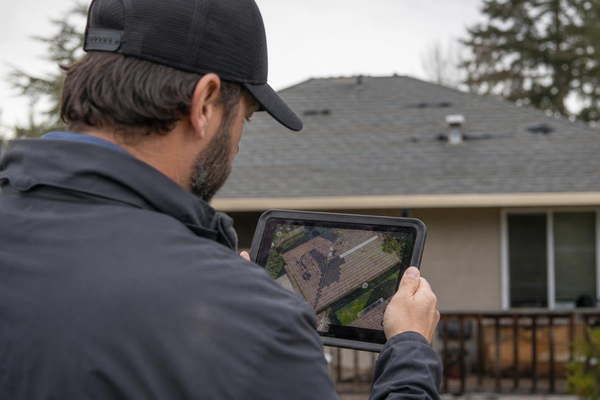 storm damage roof inspection drone footage review Shingle Springs